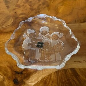 Mikasa Christmas Carolers Glass Dish 8.25" Candy Relish Tray Holiday Vintage